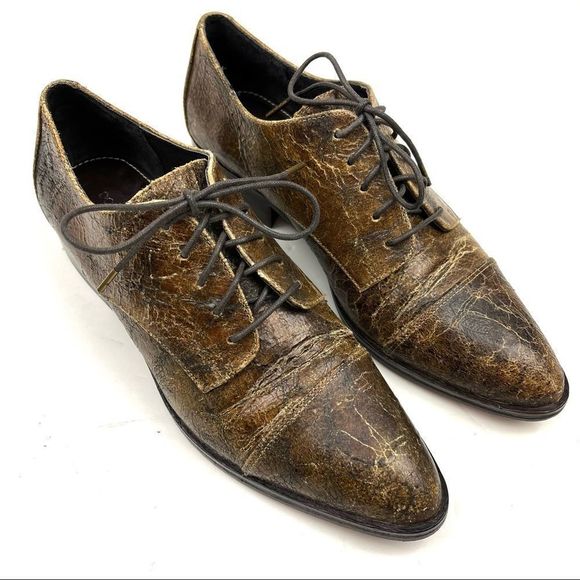 🍄Donald J. Pliner Gea distressed brown leather lace up cap toe oxfords size 8.5 - Picture 2 of 7